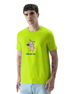 The Souled Store Official Courage: Living Rent-Free Mens and Boys Regular fit Graphic Printed Half Sleeve Cotton Lime Green Color T-Shirts (229913_L_Lime)