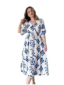 Prajapati fashion Women's Cotton Blend Maxi Midi Dress Western Dress for Women Elegant Floral Printed Long Dresses