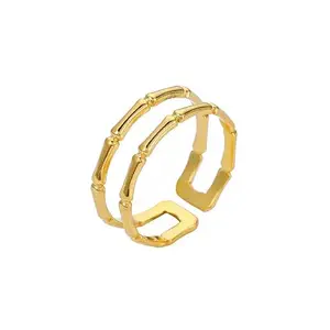 MYKI Adjustable Gold Bamboo Inspired Ring for Women | Modern Textured Fashion Jewelry | Anti-Tarnish