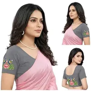 PAARTH ENTERPRISE PAARTH ENTREPRISE Women Cotton Blend Round Neck Short Sleeve Readymade Saree Blouse