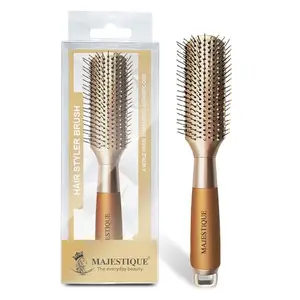 Majestique Hair Straightening Brush – Vent Hair Brush Comb for Women & Men with Semi-Flexible Nylon Bristles – Blow Dry Brush with Scalp Massager – Travel Brush Curly Hair Detangler & Styling Tool