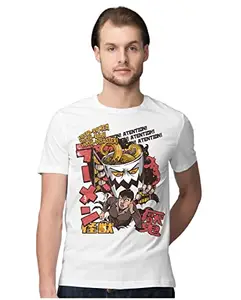 ALLEN BLACK Men's Regular Fit T-Shirt Japanese Kaiju Ramen Attack 100% Cotton T-Shirt White_KAIRAMENX-White 3XL Men Round_