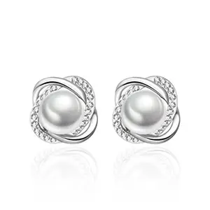 STYLISH TEENS dc jewels Beautiful Pearl Zircon Sterling Silver Plated Earrings For Women & Girls