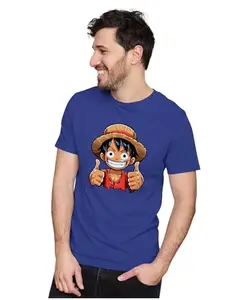 ALLEN BLACK Men's & Women's Regular Fit T-Shirt Chibi Monkey D. Luffy 100% Cotton Unise T-Shirt Royal Blue_THUMBSUNX-Royal Blue 3XL Men Round_