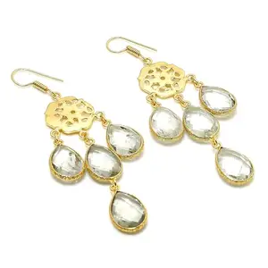 925 Sterling Silver Mint Quartz Stone Long Latest Drop Hanging Stud Earring For Women And Girls | Pears Shape Earring