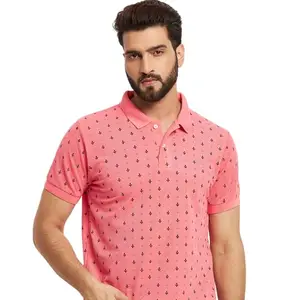Vero Amore Men Cotton Blend Short Sleeve All Over Printed Polo T-shirt-BZRMT-4302DT-PEACH_6XL