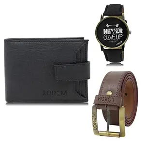 LOREM Watch-Artificial Leather Belt & Wallet Combo for Men (Fz-Lr27-Wl08-Bl02)