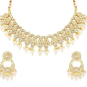 fabula Jewellery Gold Kundan Jadau Ethnic Choker Necklace Set For Women & Girls Stylish Latest (DPSET173_Z)- For Women & Girls Stylish Latest