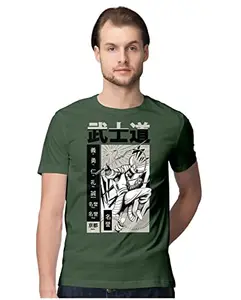ALLEN BLACK Men's Regular Fit T-Shirt Samurai Duel - Japanese Manga 100% Cotton T-Shirt Olive Green_SAMDUELL-Olive Green S Men Round_