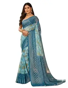 ANZU Women’s Fancy Geometric Print Chiffon Brasso Saree With Designer Border And Unstitched Blouse Piece | Lightweight & Comfortable Fabric | Casual Wear | Printed Saree
