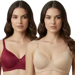 Imsa Moda Women’s Nylon Lycra Padded Non-Wired Full Coverage Everyday Bra | Soft, Comfortable & Supportive | Seamless Regular Wear Bra (Pack of 2)