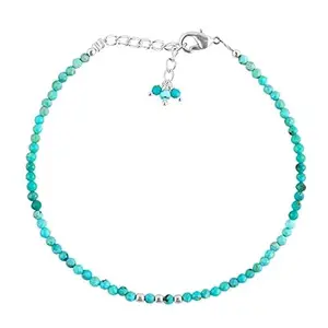 RRJEWELZ Turquoise Round Beaded Bracelet – Faceted 2-2.5mm Green Stones with Silver Lock – 7 Inch Adjustable link Bracelet for Men & Women|LCBR_RR_06498