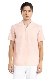 SNITCH Cambric Linen Orange Plain Slim Fit Shirt