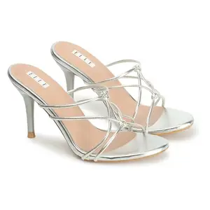 Elle Women's Slip On Heel Sandals Colour-Silver, Size-UK 7
