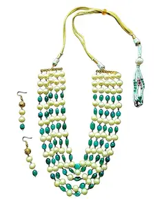 Pearl and Emerald Beaded Necklace Set for Women, Stylish