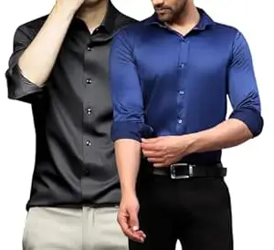 DEELMO Combo of Men's Stylish Solid Satin Casual Shirt for Men Full Sleeves| Poly Satin Silk Shirt Pack of 2