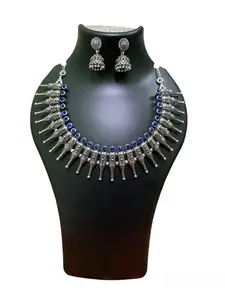 Mivaan Enterprises Oxidized Handmade Jewellery set Jewely set Oxidized choker necklace earrings jhumka jhumki women