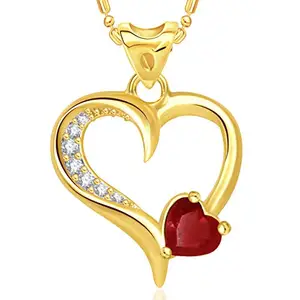 VSHINE FASHION JEWELLERY Luscious Valentine Collection Love for Her Heart Pendant Red Heart Stone American Diamond studded Locket Chain Gold Plated Fashion Jewellery for Women and Girls -VSP1232G