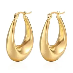 KRYSTALZ Exquisite Gold Plated Long Thick Chunky Stainless Steel Hoop Earring for women
