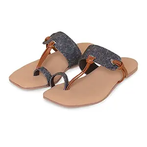 ZOUK 100% Vegan Leather Handcrafted Abstract Print Black Hooghly Marine Chappals for Women - 37