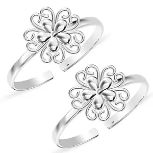 Silver Style 925 Sterling Silver Toe Rings for Women Ladies Pure Chandi Latest Style Fancy Double Flower Design Bichiya for Leg Foot Finger Ring