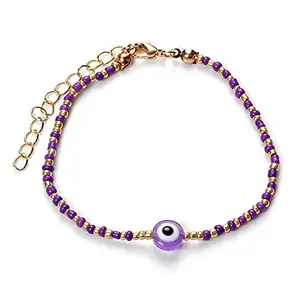 El Regalo Womens 1 PC Evil Eye Colored Beaded Bracelet | Cute Colored Evil Eye Protection Bracelet - Good Luck Nazariya Bracelet(Purple Evil Eye)