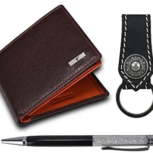 URBAN FOREST Keith Brown/Orange Wallet + Pen + Keychain Combo Gift Box for Men