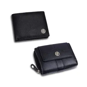 HAMMONDS FLYCATCHER Gift Combo - Genuine Leather Wallets for Men and Women, Stylish Couples Gift Set with Multiple Card Slots, Zipper Pockets - Anniversary Special and Wedding Gift Idea - Black