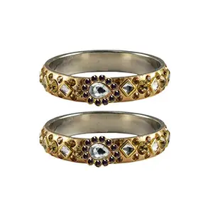 MAYA FASHION Golden stone Stud Brass Bangle Elegant Extra Large Size Bangle | Perfect Fit for Plus Size banglesTrendy and Comfortable Fit for woman and girls | (Sku-ban4800)