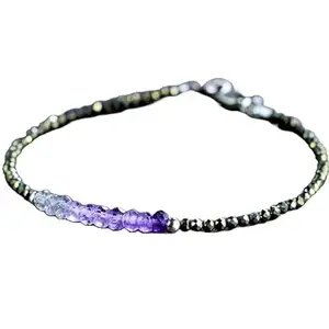 LKBEADS Amethyst, Labradorite & Pyrite bracelet with Silver clasp - 2.5-3mm Rondelle beads- Faceted Cut -7 Inch Bracelet– Healing, Fashion, Gift, Spiritual, Yoga|LK_STACK_06817