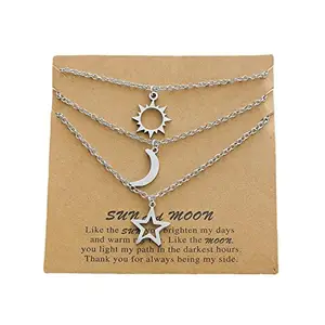 COLORFUL BLING Stainless Steel Sun and Moon Star Necklace 3 Best Friend Friendship Sister Set for Women Teens Girls Mom Daughter BFF Jewelry Gifts, Metal, alloy,