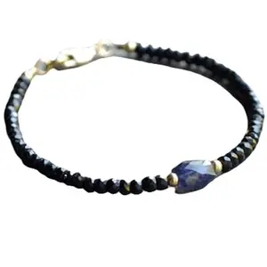 LKBEADS Black Spinel & Iolite bracelet with Silver clasp - 3-5x8mm Tumble & Rondelle beads- Faceted Cut -7 Inch Bracelet– Healing, Fashion, Gift, Spiritual, Yoga|LK_STACK_07111
