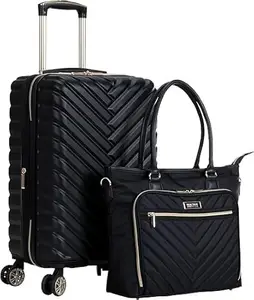 KENNETH COLE Unisex Madison Square 8 Spinner Wheel Expandable Hardside Luggage| ABS Material | 360° Rotation|20" Trolley & Laptop Handbag,Set of 2|Travel Suitcase & Bag for Men & Women, Black