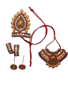 Laddugopal/Kanhaji/Thakurji/Matarani/Shreenathji/Radharani/Balgopal Jewellery Set(Mukut Necklace Earrings & Bangles) Size : 0,1 & 2