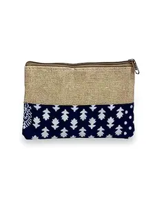 Raang Desi Organic Jute Pouches with Ikkat Prints -Design for Environment-Friendly Makeup & Stationery Storage, Dual Zippers, Lovely Colors