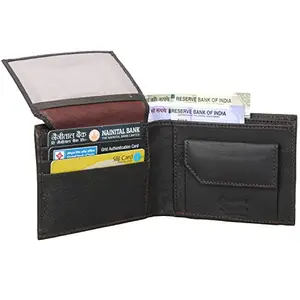 popo Men Black Genuine Leather Wallet (4 Card Slots) (Brown)