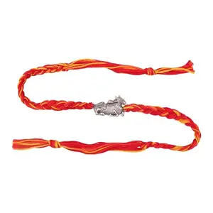 Shyle 925 Solid Sterling Shiva Nandi Sacred Rakhi for Kids, Men and Women, Well Stamped with 92.5, Oxidized Indian Pure Silver