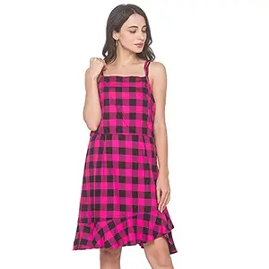 Globus Women Pink Checkered A-Line Dress