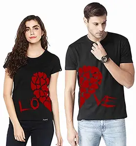 Young Trendz Couple Cotton Printed T-Shirt (Pack of 2) (Black, Large)