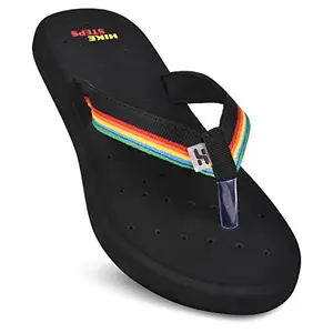 Hike Steps Rainbow Black Flipflops | Cushioned Footbed | Trendy and Stylish | Outdoor Styling for Women (Size- 8)