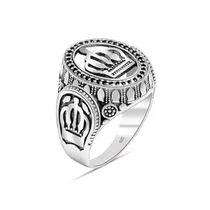 LeCalla 925 Sterling Silver Ring for Men | BIS Hallmarked Crown Ring with Black Spinel Stone | Size: Indian - 18, US- 9