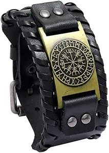 Bling Queen Viking Rune Leather Compass Bracelet Fashion Accessory for Men