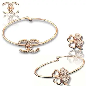 Glamour Galleria Pack Of 2Stylish Charm Golden Hand Bracelet For Women and Girls Diamond And Stones Work
