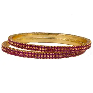 Piah Fashion Piah ruby pink Gold Plated Brass Bangle set For Woman & Girls