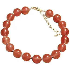 RRJEWELZ Cherry Quartz Bracelet for Men & Women – 8mm Round Smooth Pink Beads – 7 inch adjustable with Gold Plated Clasp – Healing, Fashion, Gift, Spiritual, Yoga|LCBR_RR_01927