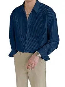 GRECIILOOKS Men's Formal Button Down Shirt – Slim Fit Polycotton Shirt's for Men | Textured Full Sleeve| Business & Meeting Ready (Available in Plus Size and Combo Pack of 2)