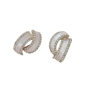 Yu Fashions Geometrical Shaped High Fashion Crystal Korean Earrings Pair