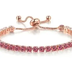 Zodiac Rhinestone Bracelet For Birthday Month July || Ruby Pink Crystal Colour || Fashion Jewellery Rhinestone Bracelets || Adjustable Strap Crystal Jewellery in Rose Gold || Diamond Bracelet