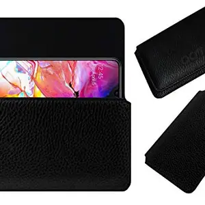 ACM Horizontal Case Compatible with Samsung Galaxy A70 Mobile Leather Cover Pouch Black