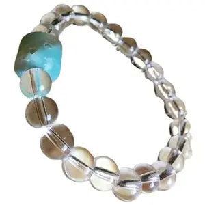 RRJEWELZ Unisex Bracelet 8mm Natural Gemstone Crystal Quartz With Amazonite Round shape Smooth cut beads 7 inch stretchable bracelet for men & women. | STBR_02969